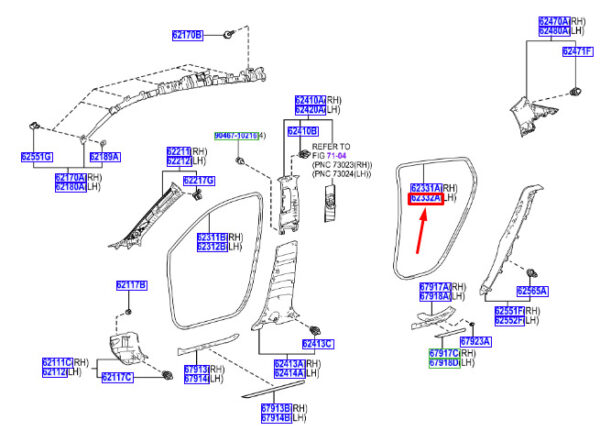 62332F4010 - Toyota C-Hr MK1 door gasket rear left, rubber 62332F4010, NEW, ORIGINAL
