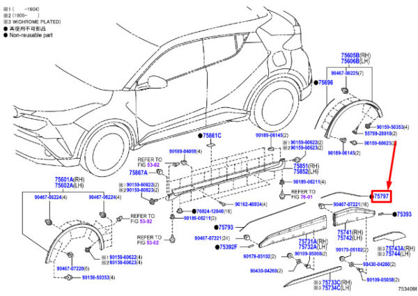75797F4010 - Toyota C-HR MK1 molding for the rear exterior door, 75797F4010, original part
