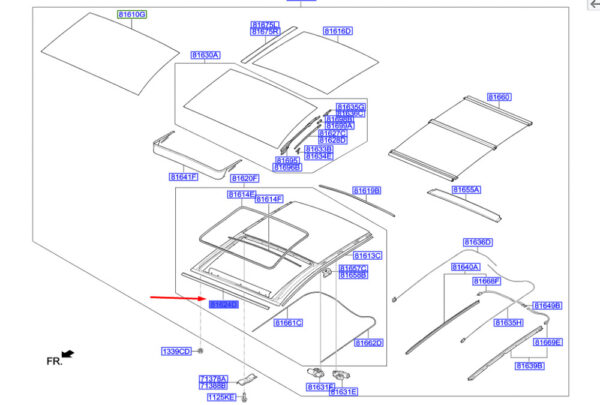 81613A6200 - Hyundai i30 MK3 Panoramic Roof Front Glass Gasket 81613A6200, NEW, ORIGINAL