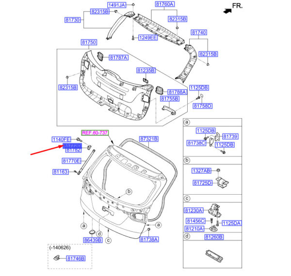 817722W000 - Hyundai Santa Fe MK3 DM Tailgate Lifter Left Mount 817722W000 NEW ORIGINAL