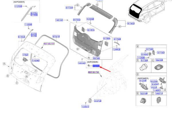 81880S11004X - Hyundai Tucson NX4 MK4 Electric Tailgate Switch 81880S11004Xpart