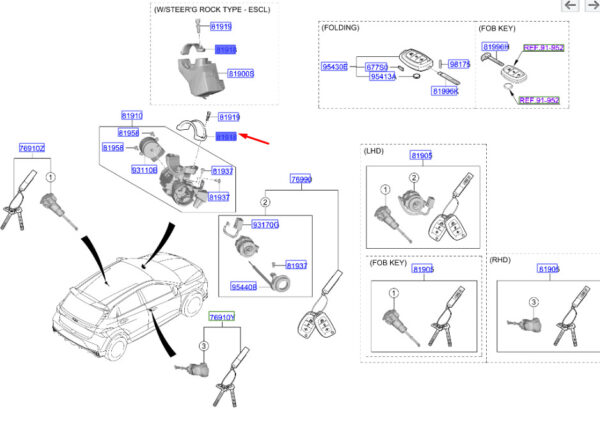 81918B1000 - Hyundai i20 MK3 Steering Ignition/Lock Clamp 81918B1000 NEW ORIGINAL