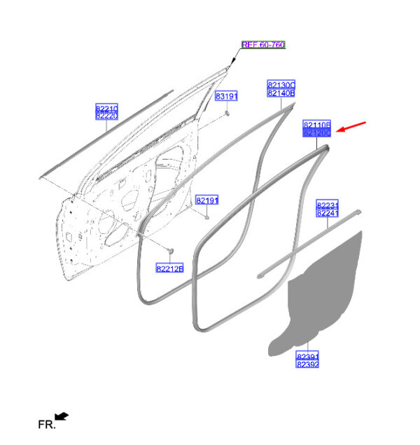 82120Q0000 - Hyundai i20 MK3 door gasket front right 82120Q0000 NEW ORIGINAL