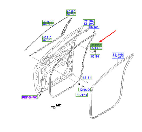 821302W000 - Hyundai Santa Fe MK3 DM door gasket front left 821302W000, original