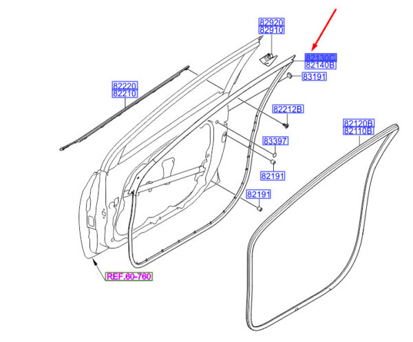 82130A6700 - Hyundai i30 MK3 door side seal front left 82130A6700 NEW ORIGINAL