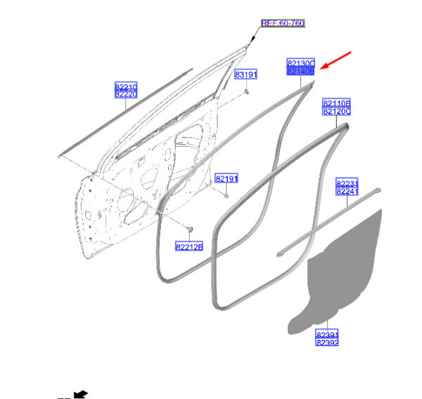 82140Q0000 - Hyundai i20 MK3 door side seal front right 82140Q0000 NEW ORIGINAL