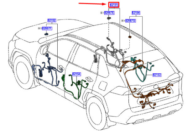 8215142J50 - Toyota Rav 4V XA50 door wiring front right LHD 8215142J50 NEW ORIGINAL
