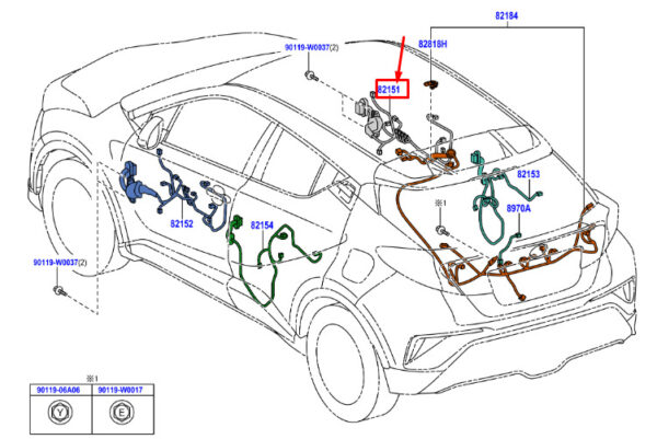82151F4420 - TOYOTA C-HR MK1 door wiring front right LHD 82151F4420 NEW ORIGINAL