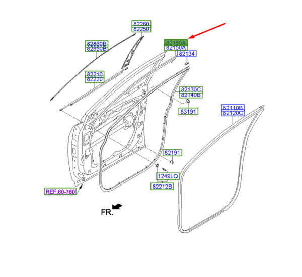 821602W000 - Hyundai Santa Fe MK3 Top Front Right Door Gasket 821602W000 NEW ORIGINAL