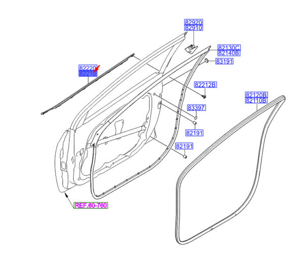 82210A5000 - Hyundai i30 MK3 Power Window Belt Bar Front Left 82210A5000 NEW ORIGINAL
