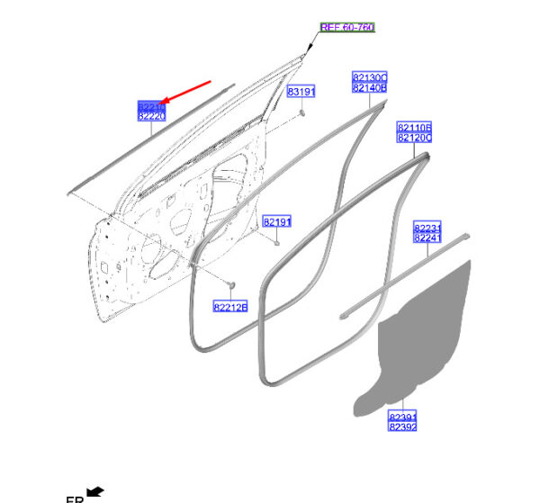 82210Q0000 - Hyundai i20 MK3 Power Window Belt Front Left Outside 82210Q0000 NEW ORIGINAL