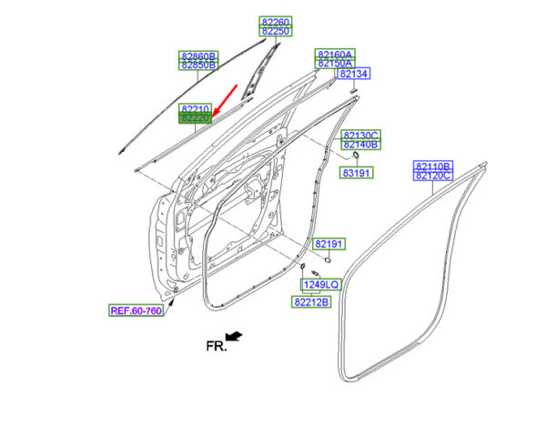 822202W000 - Hyundai Santa Fe MK3 DM door seat belt bar front right 822202W000, original part