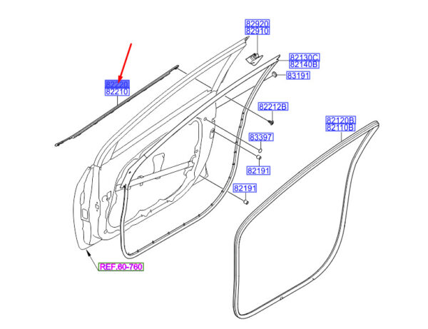 82220A5000 - Hyundai i30 MK3 Power Window Belt Front Right Outside 82220A5000 NEW ORIGINAL
