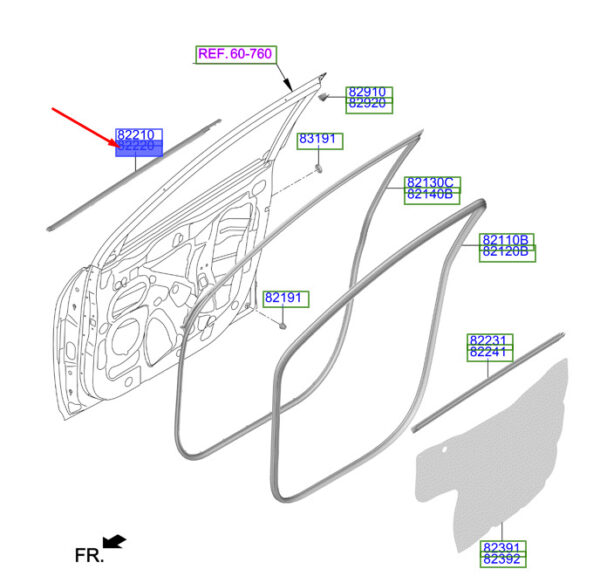 82220J9000 - Hyundai Kona MK1 Door Rubber Front Right 82220J9000 NEW ORIGINAL