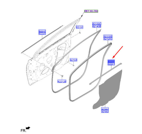 82230Q0000 - Hyundai i20 MK3 Door Window Interior Belt Bar Front Left 82230Q0000 NEW ORIGINAL