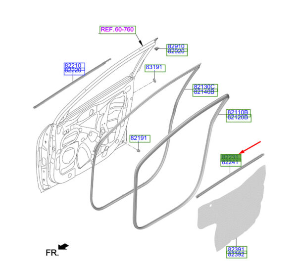 82231J9000 - Hyundai Kona MK1 door gasket inside front left 82231J9000 NEW ORIGINAL