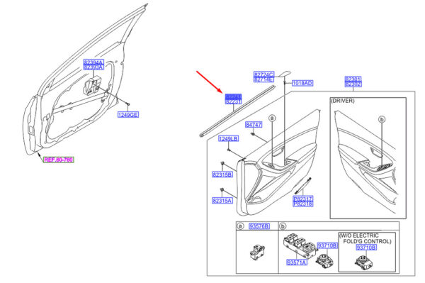 82241A5000 - Hyundai i30 MK3 window belt interior strip front right 82241A5000, original part