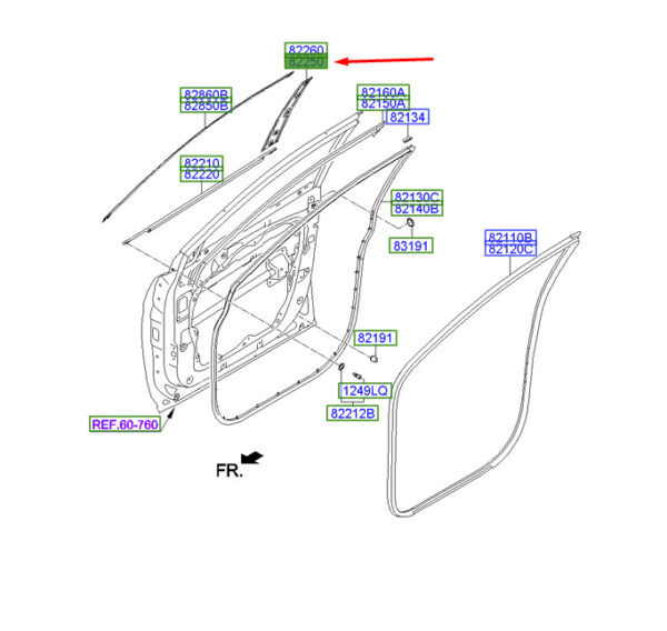 822502W000 - Hyundai Santa Fe MK3 DM B-pillar front left door trim 822502W000, original