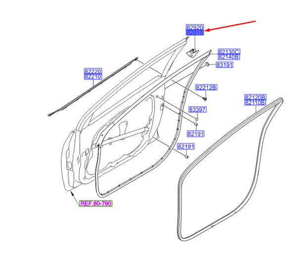 82270A67004X - Hyundai i30 MK3 door frame inside front left 82270A67004X NEW ORIGINAL