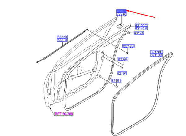 82280A6000 - Hyundai i30 MK3 door frame inside front right 82280A6000 NEW ORIGINAL