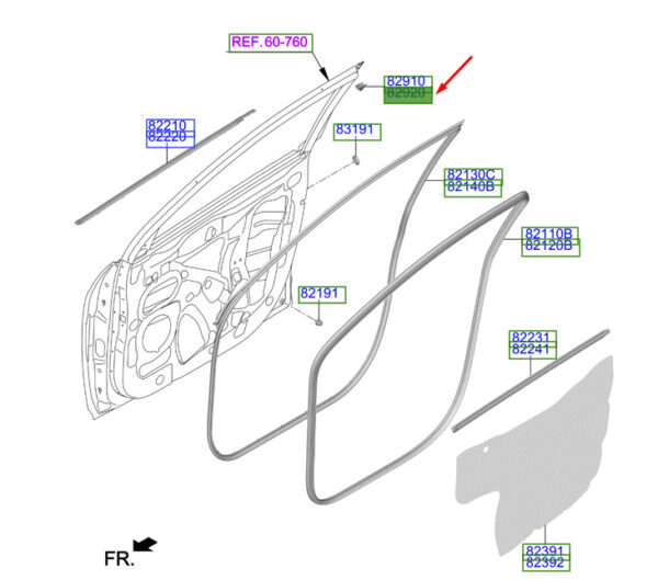 82280J9000 - Hyundai Kona MK1 door frame inside right front 82280J9000 NEW ORIGINAL