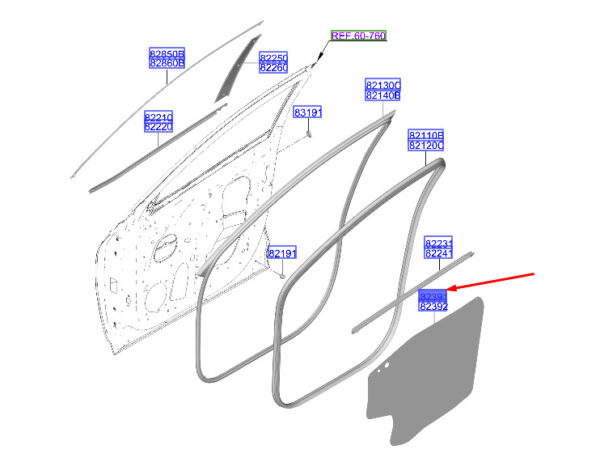 82391N7100 - Hyundai Tucson NX4 MK4 Front Left Door Gasket 82391N7100, Original