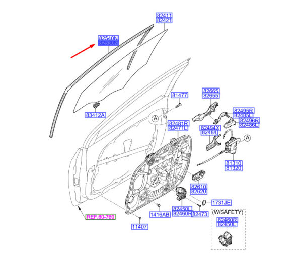 82530A6000 - Hyundai i30 MK3 door window front left glass run 82530A6000 NEW ORIGINAL