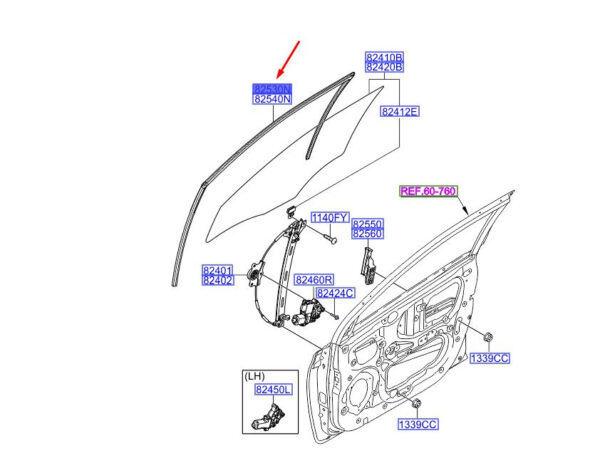 82530C7000 - HYUNDAI I20 MK2 FRONT LEFT DOOR WINDOW GLASS RUN 82530C7000 NEW GENUINE