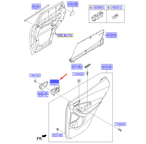 826102W000SDH - Hyundai Santa Fe MK3 DM door handle inside rear left 826102W000SDH NEW ORIGINAL