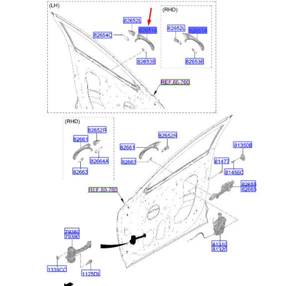 82651N7100 - Hyundai Tucson NX4 Front Left Door Handle LHD 82651N7100 NEW ORIGINAL