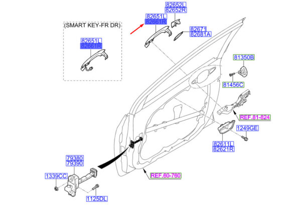 82661A6000CA - Hyundai i30 MK3 door handle front right 82661A6000CA NEW ORIGINAL
