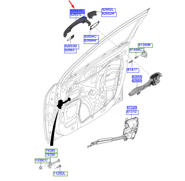 82661J9700 - Hyundai Kona MK1 door handle front right 82661J9700, original part