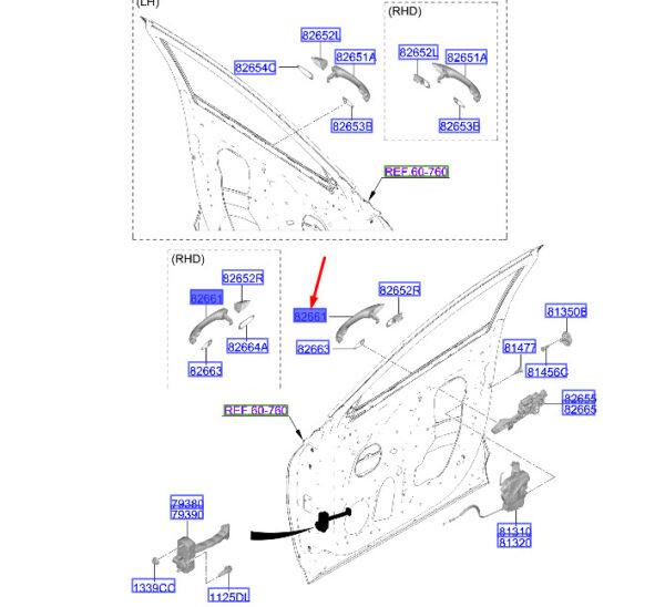 82661N7110 - Hyundai Tucson NX4 Front Right Door Handle LHD 82661N7110 NEW ORIGINAL