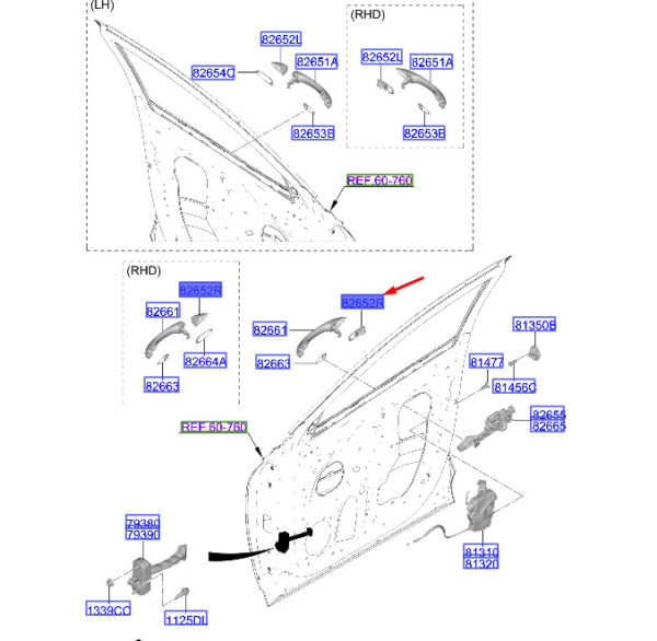 82662N7000 - Hyundai Tucson NX4 MK4 Front Right Door Handle Cap LHD 82662N7000 NEW ORIGINAL