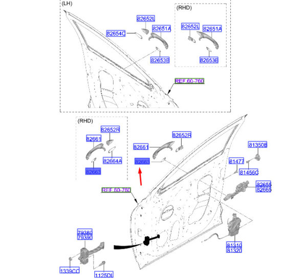 82663N7000 - Hyundai Tucson NX4 MK4 Front Right Door Handle Pads 82663N7000, Original Part