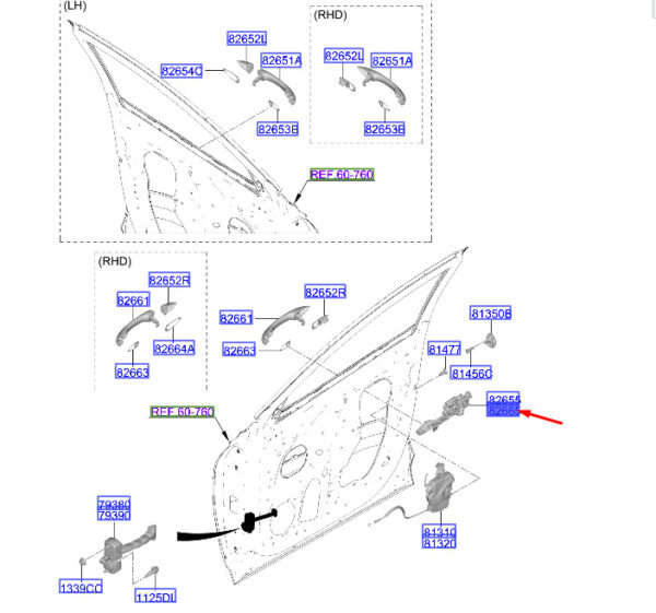 82665N7000 - Hyundai Tucson NX4 MK4 door handle base front right 82665N7000, original part