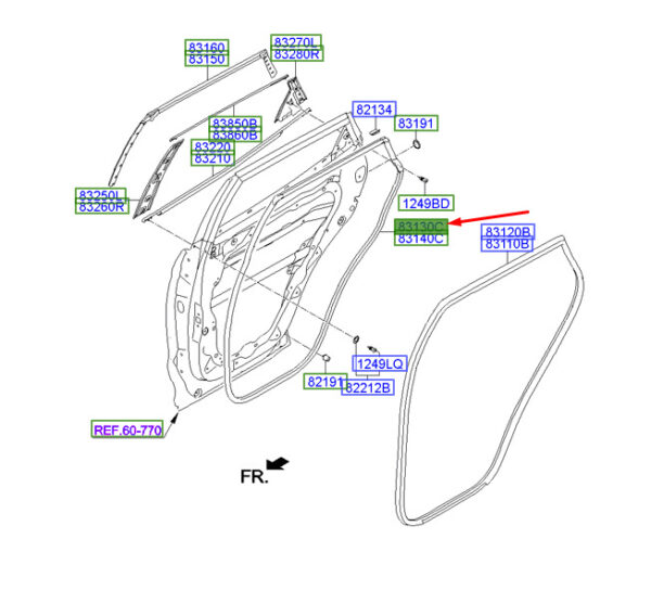 831302W000 - Hyundai Santa Fe MK3 DM door gasket rear left 831302W000, original