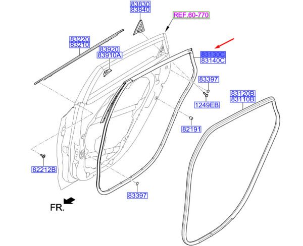 83130A6000 - Hyundai i30 MK3 door side gasket rear left 83130A6000 NEW ORIGINAL