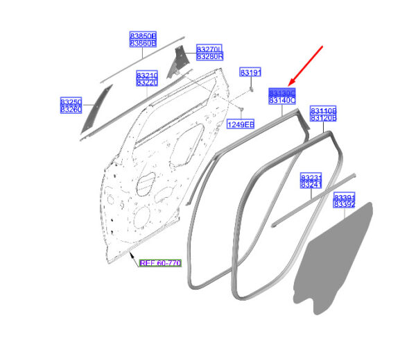 83130N7000 - Hyundai Tucson NX4 MK4 rear left door gasket 83130N7000, original part