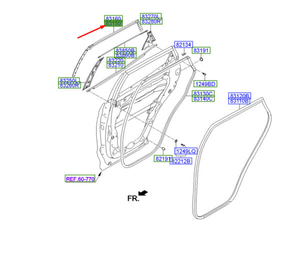 831502W000 - Hyundai Santa Fe MK3 DM door gasket top rear left 831502W000 NEW ORIGINAL