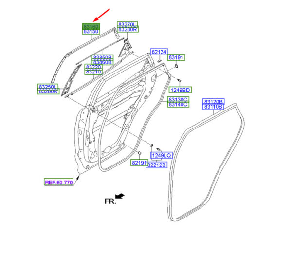 831602W000 - Hyundai Santa Fe MK3 Top Rear Right Door Gasket 831602W000 NEW ORIGINAL