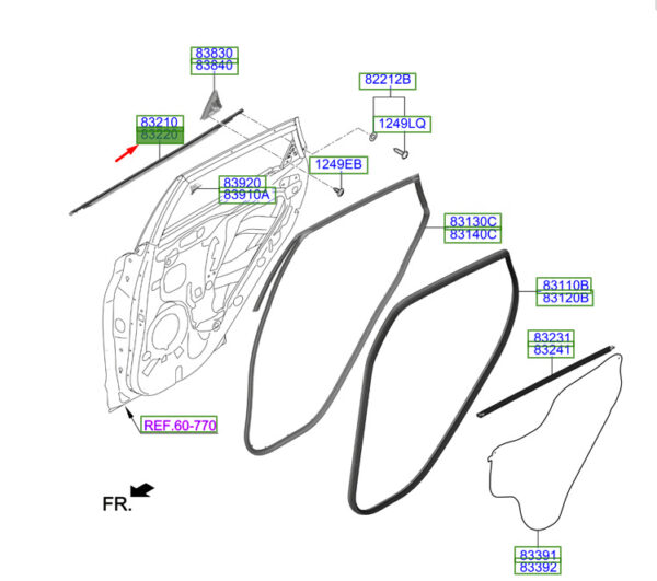 83220J9000 - Hyundai Kona MK1 door gasket rear right outside 83220J9000 NEW ORIGINAL