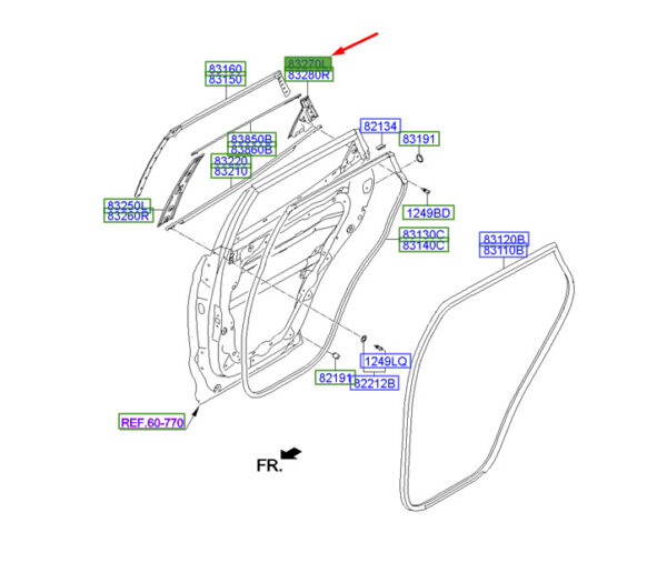 832702W000 - Hyundai Santa Fe MK3 DM door trim rear left frame rear 832702W000 part