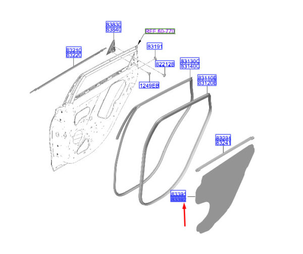 83392Q0010 - Hyundai i20 MK3 door trim gasket rear right 83392Q0010, original