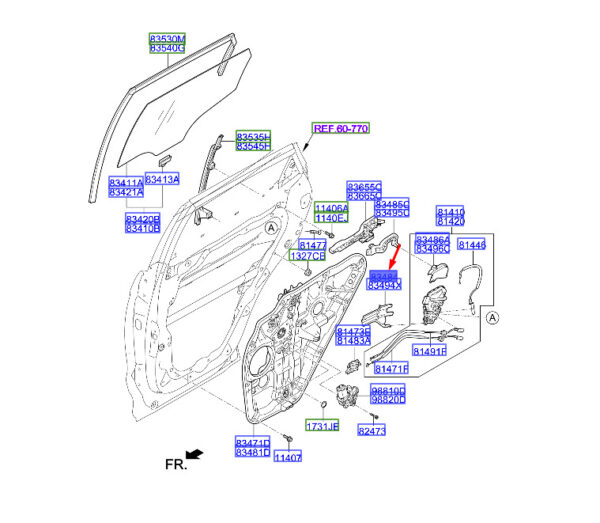 834842W000 - Hyundai Santa Fe M3K DM door lock holder rear left 834842W000, original