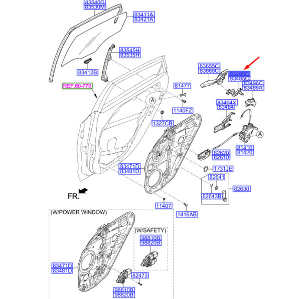 83495A6000 - HYUNDAI I30 MK3 REAR RIGHT OUTER DOOR HANDLE BRACKET 83495A6000 NEW GENUINE