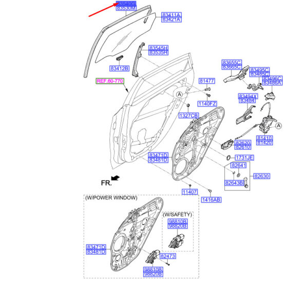 83540A6200 - Hyundai i30 MK3 combo door window rear right glass run 83540A6200 original part