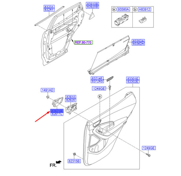 836212W000RYN - Hyundai Santa FE DM MK3 door handle housing rear right 836212W000RYN NEW ORIGINAL
