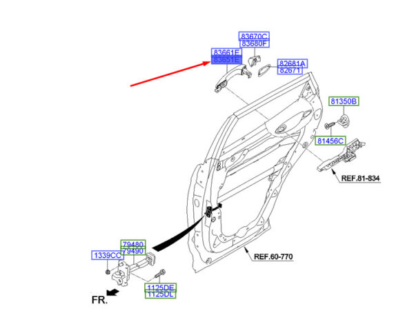 836512W010 - Hyundai Santa Fe MK3 DM door handle rear left outside 836512W010 NEW ORIGINAL