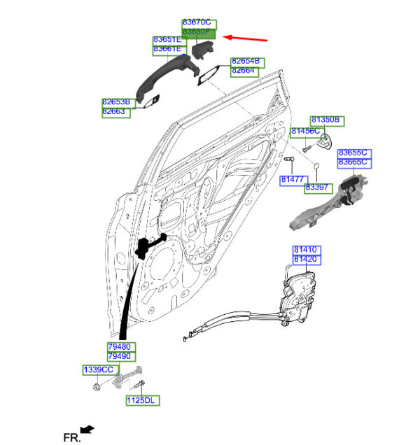 83662J9000 - Hyundai Kona MK1 door handle cover rear right 83662J9000, original part